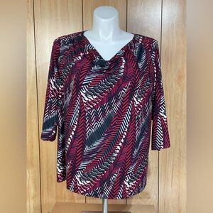 CJ Banks Red and Black Geometric Blouse SZ - 2X